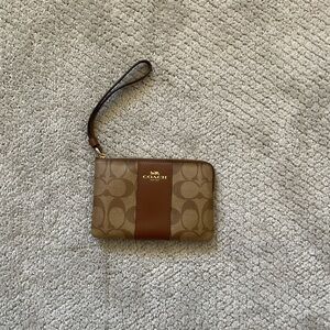 Coach Tan and Brown Signature Wristlet